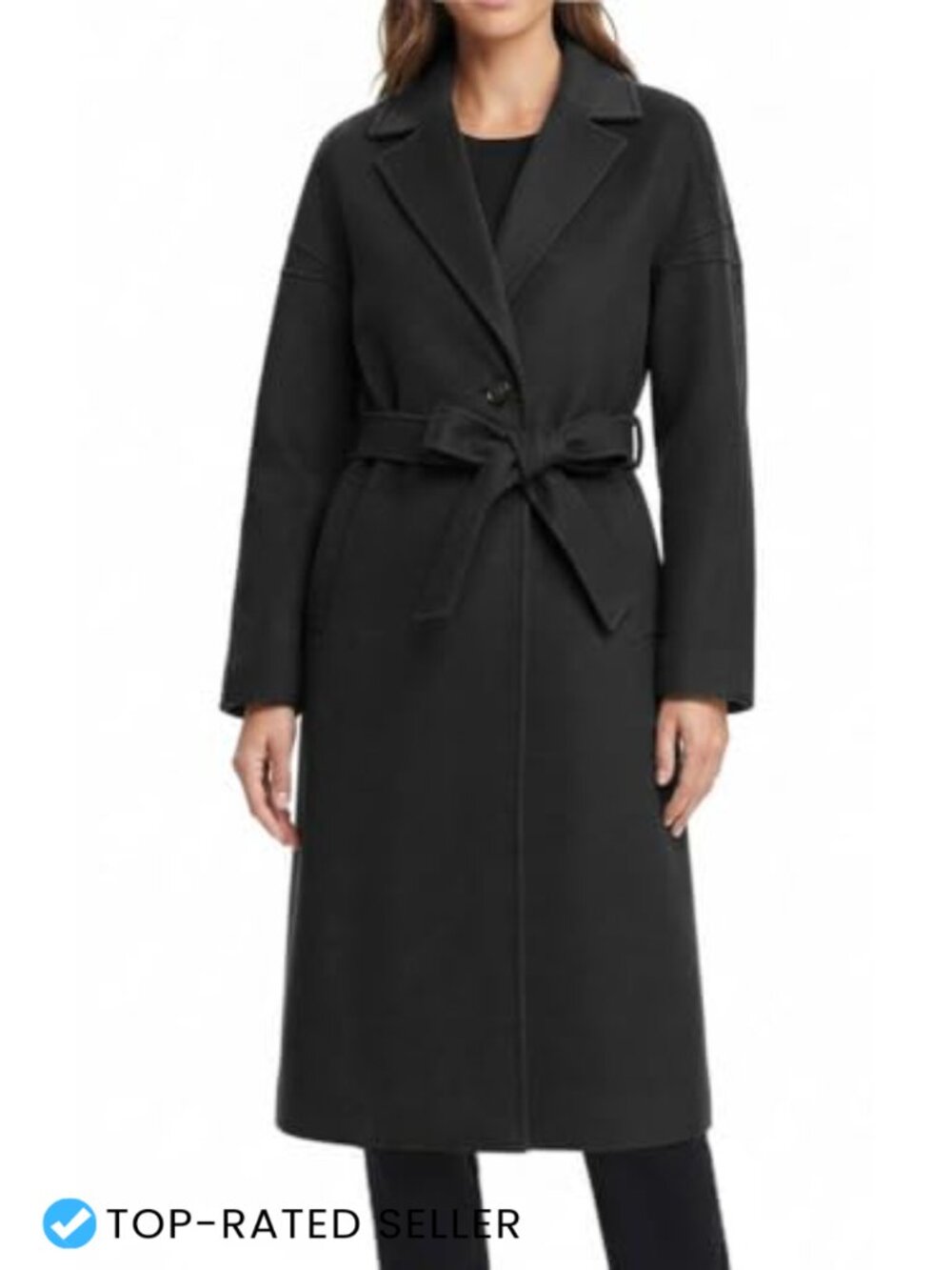 Womens Long Wool Blend Belted Notched Lapel Overcoat Winter Coat